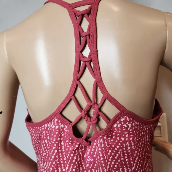 Prana Elixir Racerback Dress Crushed Cran Sumatra Pink Red Built In Bra Medium - Picture 4 of 16